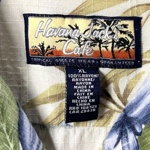 Havana Jacks Cafe XL Hawaiian Shirt Blue Hibiscus Tropical Leaves Button-Up - Picture 6 of 10